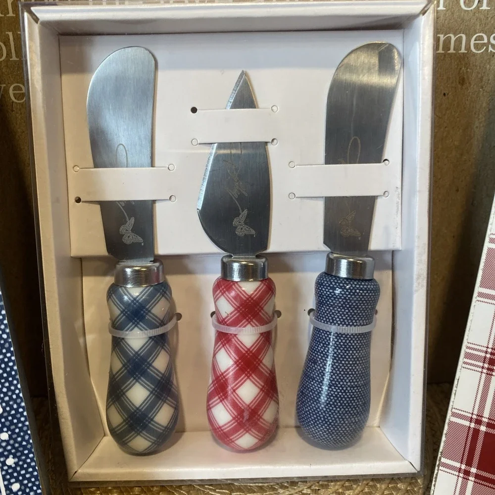 Dolly Parton 3 Piece Cheese Spreader Set Stainless Steel Plaid Polka Dot‎ New